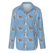 Load image into Gallery viewer, Watercolor Chocolate Red Border Collies Christmas Women&#39;s Shirt-S-LightSkyBlue-15