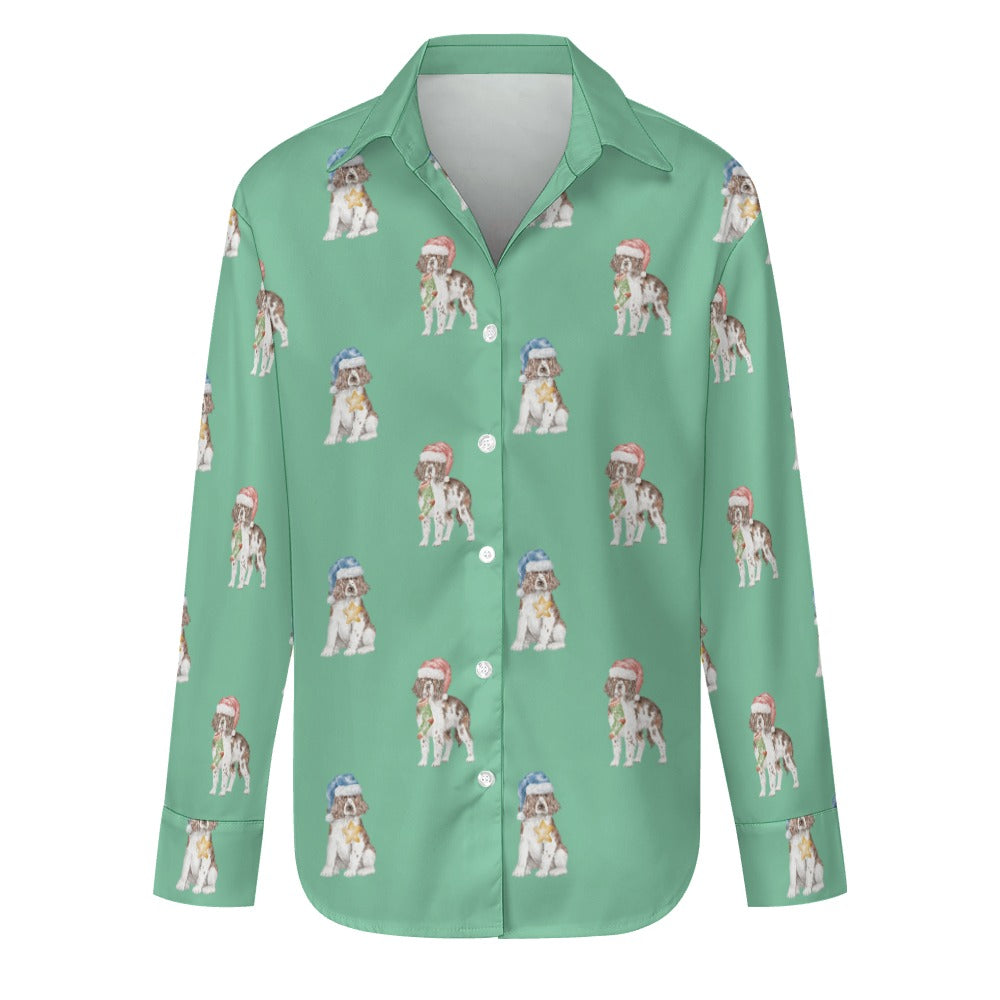 Watercolor Chocolate Tri Springer Spaniel Christmas Women's Shirt-Apparel-Apparel, Christmas, Dog Mom Gifts, English Springer Spaniel, Shirt-Mint Green-S-29