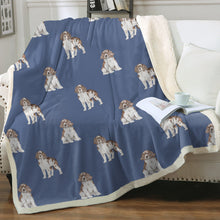 Load image into Gallery viewer, Watercolor Chocolate Tri Springer Spaniels Fleece Blanket - 8 Colors-Blanket-Bedding, Blankets, English Springer Spaniel, Home Decor-Cornflower Blue-Single-17