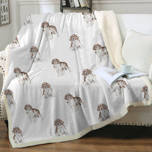 Watercolor Chocolate Tri Springer Spaniels Fleece Blanket - 8 Colors-Blanket-Bedding, Blankets, English Springer Spaniel, Home Decor-Crisp White-Single-22