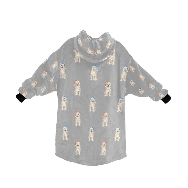 Watercolor Cream Shiba Inus Christmas Blanket Hoodie-Blanket-Apparel, Blanket Hoodie, Blankets, Dog Mom Gifts, Shiba Inu-32