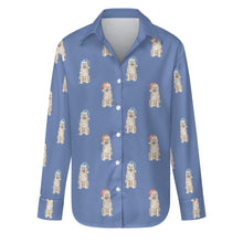 Load image into Gallery viewer, Watercolor Cream Shiba Inus Christmas Women's Shirt-Apparel-Apparel, Dog Mom Gifts, Shiba Inu, Shirt, Whippet-S-CornflowerBlue-21