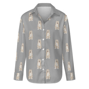 Watercolor Cream Shiba Inus Women's Shirt-Apparel-Apparel, Dog Mom Gifts, Shiba Inu, Shirt-Parisian Gray-S-35