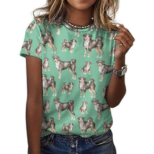 Load image into Gallery viewer, Watercolor Delight Appenzeller Sennenhunds Women&#39;s Cotton T-Shirt AOP-Apparel-Apparel, Appenzeller Sennenhund, Christmas, Dog Mom Gifts, Shirt, T Shirt-2XS-Mint Green-28