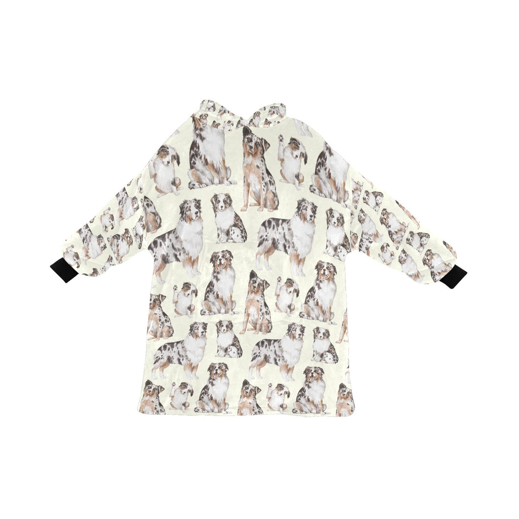 Watercolor Delight Australian Shepherds Blanket Hoodie-Blanket-Apparel, Australian Shepherd, Blanket Hoodie, Blankets, Christmas, Dog Mom Gifts-Ivory White-ONE SIZE-3