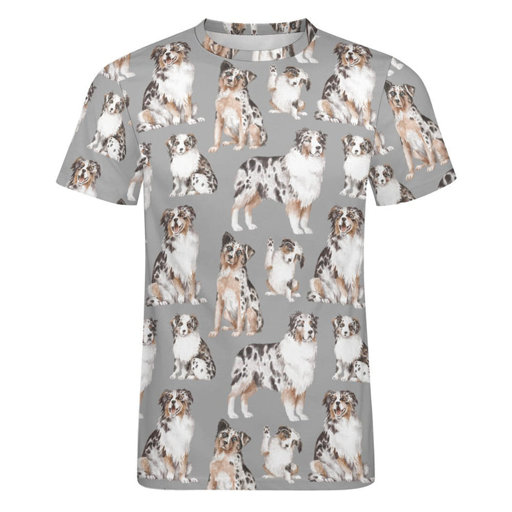 Watercolor Delight Australian Shepherds Men's Cotton T-Shirt-Apparel-Apparel, Australian Shepherd, Christmas, Dog Dad Gifts, Shirt, T Shirt-19