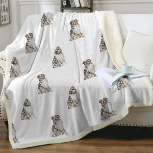 Watercolor Delight Australian Shepherds Sherpa Fleece Blanket - 8 Colors-Blanket-Australian Shepherd, Bedding, Blankets, Home Decor-Crisp White-Single-20