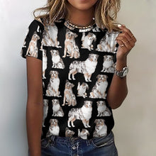 Load image into Gallery viewer, Watercolor Delight Australian Shepherds Women&#39;s Cotton T-Shirt AOP-Apparel-Apparel, Australian Shepherd, Christmas, Dog Mom Gifts, Shirt, T Shirt-38