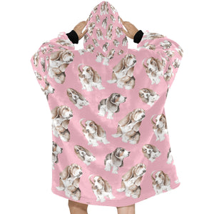 Watercolor Delight Basset Hounds Blanket Hoodie-Apparel-Basset Hound, Blanket Hoodie, Blankets, Dog Mom Gifts-8