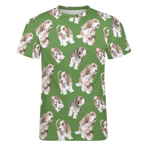 Watercolor Delight Basset Hounds Men's Cotton T-Shirt-Apparel-Apparel, Basset Hound, Dog Dad Gifts, T Shirt-23