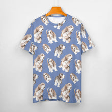 Load image into Gallery viewer, Watercolor Delight Basset Hounds Men&#39;s Cotton T-Shirt-Apparel-Apparel, Basset Hound, Dog Dad Gifts, T Shirt-S-CornflowerBlue-14