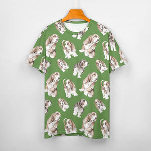 Watercolor Delight Basset Hounds Men's Cotton T-Shirt-Apparel-Apparel, Basset Hound, Dog Dad Gifts, T Shirt-S-OliveDrab-20