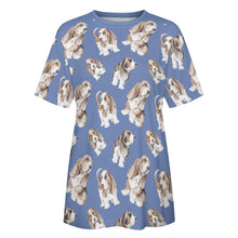 Load image into Gallery viewer, Watercolor Delight Basset Hounds Women&#39;s Cotton T-Shirt-Apparel-Apparel, Basset Hound, Dog Mom Gifts, T Shirt-18