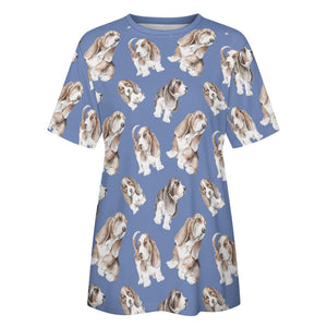 Watercolor Delight Basset Hounds Women's Cotton T-Shirt-Apparel-Apparel, Basset Hound, Dog Mom Gifts, T Shirt-18