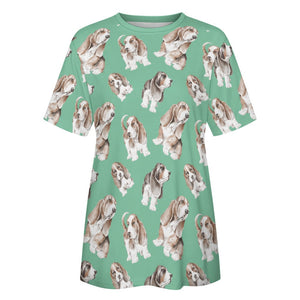 Watercolor Delight Basset Hounds Women's Cotton T-Shirt-Apparel-Apparel, Basset Hound, Dog Mom Gifts, T Shirt-21