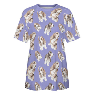 Watercolor Delight Basset Hounds Women's Cotton T-Shirt-Apparel-Apparel, Basset Hound, Dog Mom Gifts, T Shirt-28