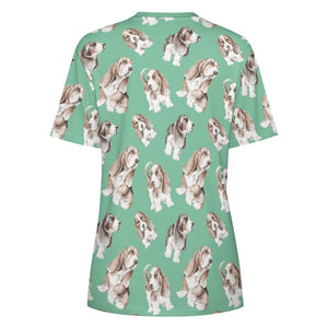 Watercolor Delight Basset Hounds Women's Cotton T-Shirt-Apparel-Apparel, Basset Hound, Dog Mom Gifts, T Shirt-29