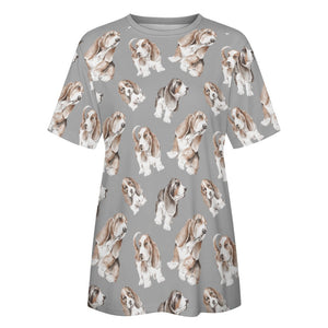 Watercolor Delight Basset Hounds Women's Cotton T-Shirt-Apparel-Apparel, Basset Hound, Dog Mom Gifts, T Shirt-33