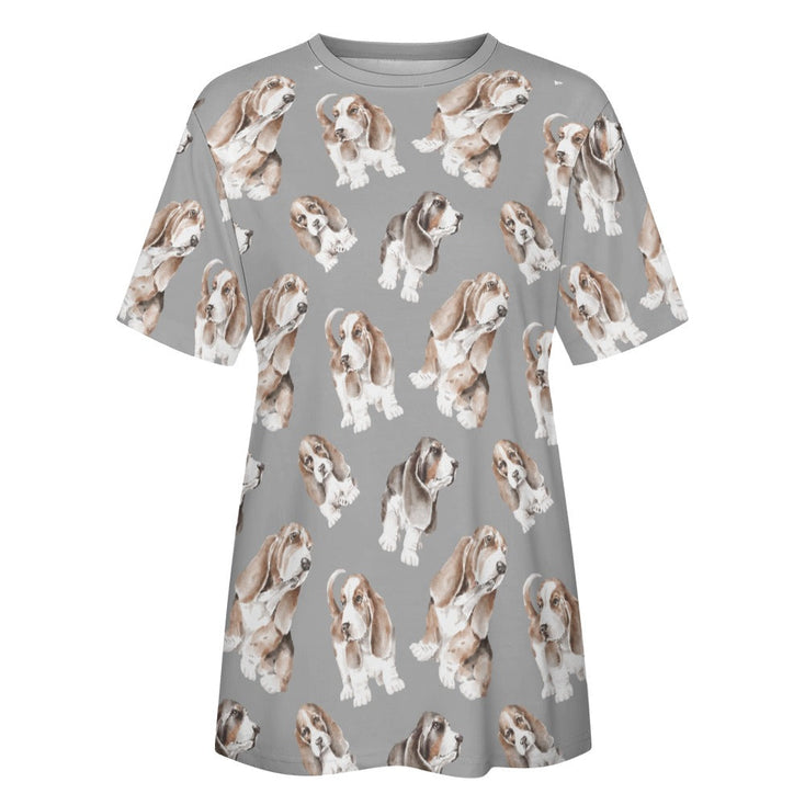 Watercolor Delight Basset Hounds Women's Cotton T-Shirt-Apparel-Apparel, Basset Hound, Dog Mom Gifts, T Shirt-33