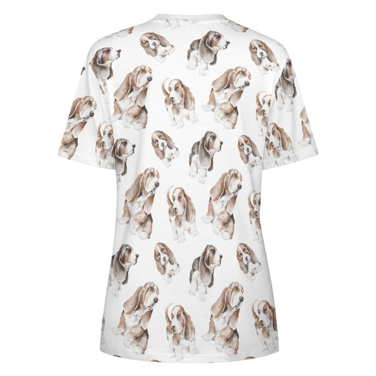 Watercolor Delight Basset Hounds Women's Cotton T-Shirt-Apparel-Apparel, Basset Hound, Dog Mom Gifts, T Shirt-3