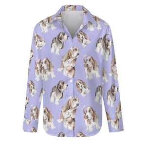 Watercolor Delight Basset Hounds Women's Shirt-Apparel-Apparel, Basset Hound, Dog Mom Gifts, Shirt-S-LightSteelBlue-29