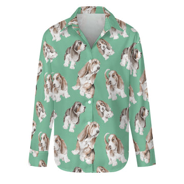 Watercolor Delight Basset Hounds Women's Shirt-Apparel-Apparel, Basset Hound, Dog Mom Gifts, Shirt-S-MediumAquaMarine-27