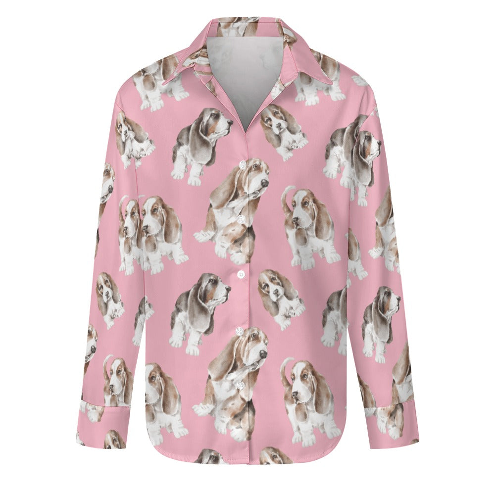 Watercolor Delight Basset Hounds Women's Shirt-Apparel-Apparel, Basset Hound, Dog Mom Gifts, Shirt-S-Pink-11