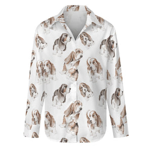 Watercolor Delight Basset Hounds Women's Shirt-Apparel-Apparel, Basset Hound, Dog Mom Gifts, Shirt-S-White-1