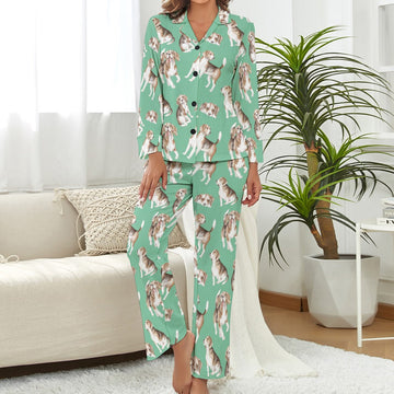 Watercolor Delight Beagles Pajamas Set For Women S Mint Green 5 360x