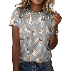 Watercolor Delight Beagles Women's Cotton T-Shirt-Apparel-Apparel, Beagle, Dog Mom Gifts, Shirt, T Shirt-2XS-Parisian Gray-33