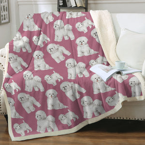 Watercolor Delight Bichon Frise Sherpa Fleece Blanket - 8 Colors-Blanket-Bedding, Bichon Frise, Blankets, Home Decor-Dusty Pink-Single-15