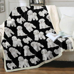 Watercolor Delight Bichon Frise Sherpa Fleece Blanket - 8 Colors-Blanket-Bedding, Bichon Frise, Blankets, Home Decor-Midnight Black-Single-20