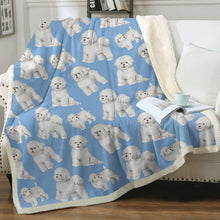 Load image into Gallery viewer, Watercolor Delight Bichon Frise Sherpa Fleece Blanket - 8 Colors-Blanket-Bedding, Bichon Frise, Blankets, Home Decor-Sky Blue-Single-18