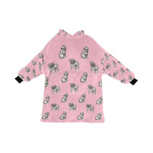 Watercolor Delight Black Pugs Blanket Hoodie-Blanket-Apparel, Blanket Hoodie, Blankets, Dog Mom Gifts, Pug-Light Pink-ONE SIZE-13