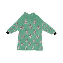 Load image into Gallery viewer, Watercolor Delight Black Pugs Blanket Hoodie-Blanket-Apparel, Blanket Hoodie, Blankets, Dog Mom Gifts, Pug-Mint Green-ONE SIZE-8