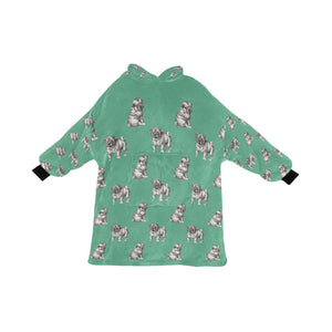 Watercolor Delight Black Pugs Blanket Hoodie-Blanket-Apparel, Blanket Hoodie, Blankets, Dog Mom Gifts, Pug-Mint Green-ONE SIZE-8