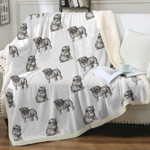 Watercolor Delight Black Pugs Sherpa Fleece Blanket - 8 Colors-Blanket-Bedding, Blankets, Home Decor, Pug, Pug - Black-2