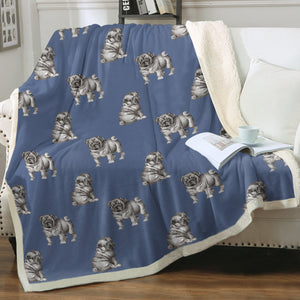 Watercolor Delight Black Pugs Sherpa Fleece Blanket - 8 Colors-Blanket-Bedding, Blankets, Home Decor, Pug, Pug - Black-6