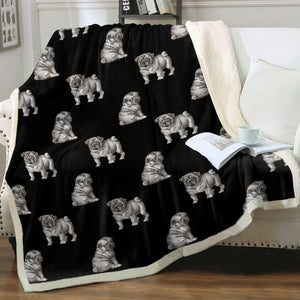 Watercolor Delight Black Pugs Sherpa Fleece Blanket - 8 Colors-Blanket-Bedding, Blankets, Home Decor, Pug, Pug - Black-8