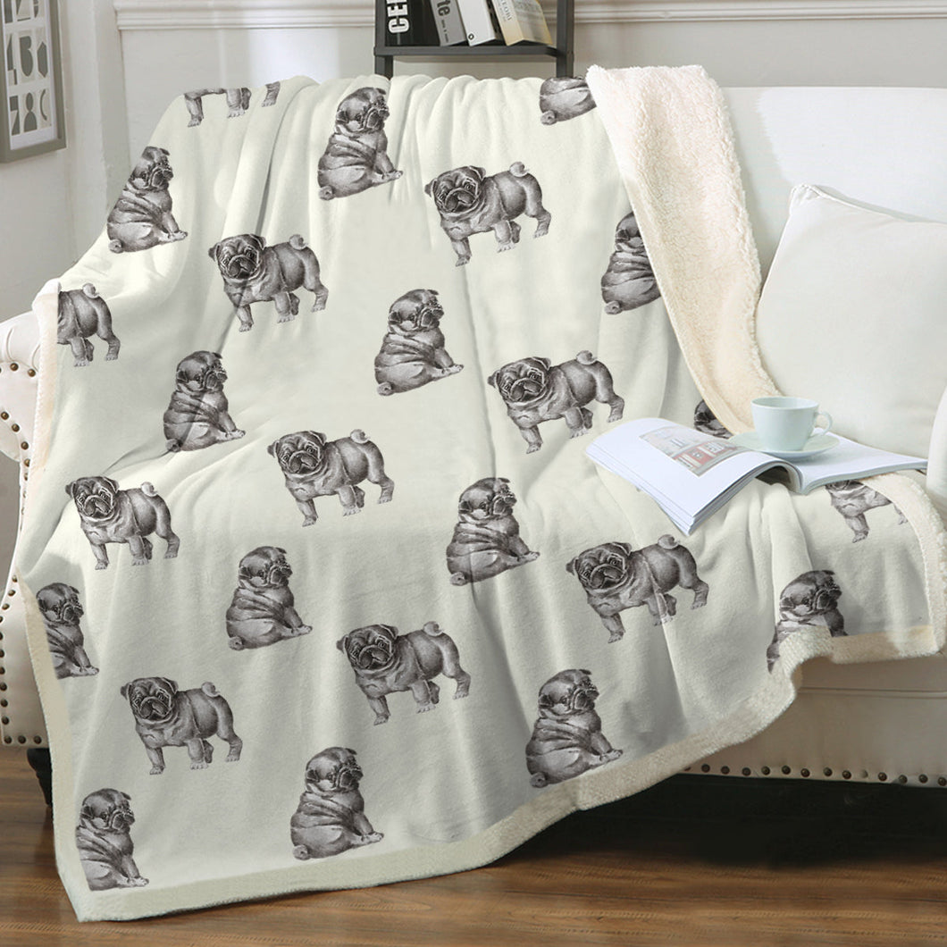 Watercolor Delight Black Pugs Sherpa Fleece Blanket - 8 Colors-Blanket-Bedding, Blankets, Home Decor, Pug, Pug - Black-Ivory Cream-Single-15