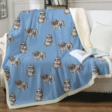 Load image into Gallery viewer, Watercolor Delight Black Pugs Sherpa Fleece Blanket - 8 Colors-Blanket-Bedding, Blankets, Home Decor, Pug, Pug - Black-Sky Blue-Single-19