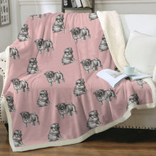 Load image into Gallery viewer, Watercolor Delight Black Pugs Sherpa Fleece Blanket - 8 Colors-Blanket-Bedding, Blankets, Home Decor, Pug, Pug - Black-Soft Pink-Single-17