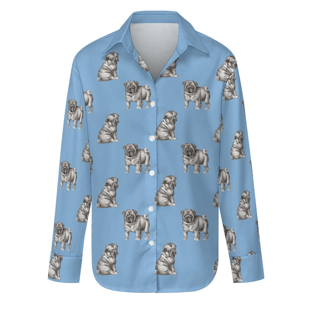 pug dress shirt Blue Pug Aloha Dog Shirt, Hawaiian Shirt for Pets