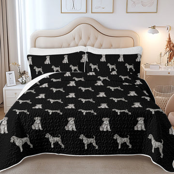 Watercolor Delight Black Schnauzers Quilted Bedding Set-Bedding-Bedding,Blankets,Christmas,Home Decor-10