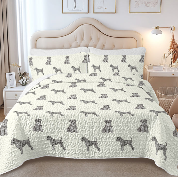 Watercolor Delight Black Schnauzers Quilted Bedding Set-Bedding-Bedding,Blankets,Christmas,Home Decor-6