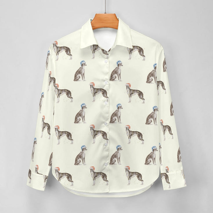 Watercolor Delight Black White Whippets Christmas Women's Shirt-Apparel-Apparel, Christmas, Dog Mom Gifts, Greyhound, Shirt, Whippet-12