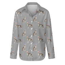 Load image into Gallery viewer, Watercolor Delight Black White Whippets Christmas Women&#39;s Shirt-Apparel-Apparel, Christmas, Dog Mom Gifts, Greyhound, Shirt, Whippet-Parisian Gray-S-32