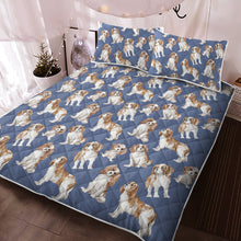 Load image into Gallery viewer, Watercolor Delight Blenheim King Charles Spaniels Quilted Bedding Set-Bedding-Bedding, Blankets, Cavalier King Charles Spaniel, Home Decor-Cornflower Blue-With Matching Pillowcases-Twin-12