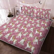 Load image into Gallery viewer, Watercolor Delight Blenheim King Charles Spaniels Quilted Bedding Set-Bedding-Bedding, Blankets, Cavalier King Charles Spaniel, Home Decor-Dusty Pink-With Matching Pillowcases-Twin-11