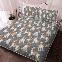 Load image into Gallery viewer, Watercolor Delight Blenheim King Charles Spaniels Quilted Bedding Set-Bedding-Bedding, Blankets, Cavalier King Charles Spaniel, Home Decor-Parisian Gray-With Matching Pillowcases-Twin-13